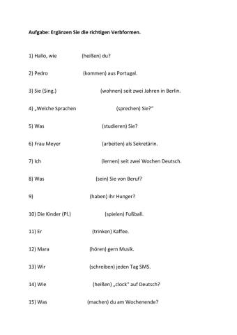 Verbformen schwache Verben