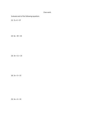 Worksheet on simple equation