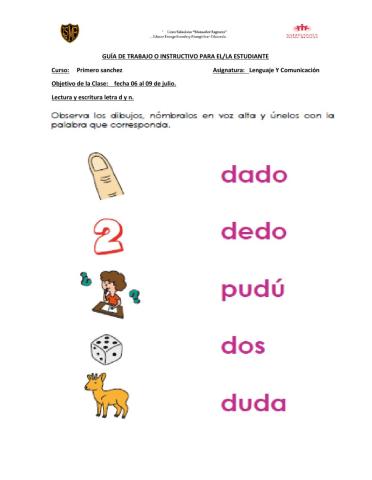 Lectura y escritura letra d y n