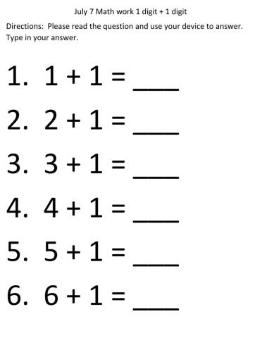 math 1 digit + 1 digit with ones 