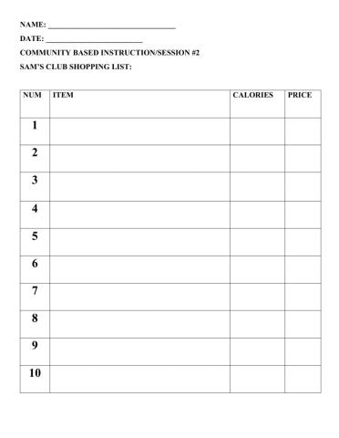 Lnhs to sam's club shopping list