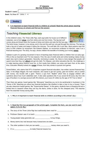 Mid Year Written Exam - Full Blast B1