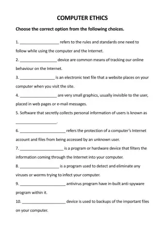 Class-10 Computer Worksheet Part-1