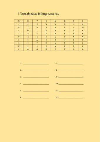 Sopa de lletres dels mesos de l'any