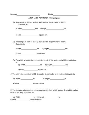 Area and Perimeter - Using Algebra
