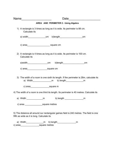 Area and Perimeter 2 - Using Algebra