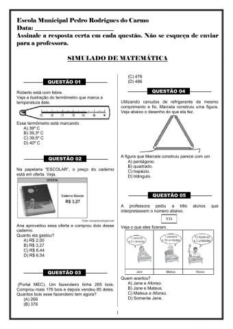 Primeiro Simulado de Matemática