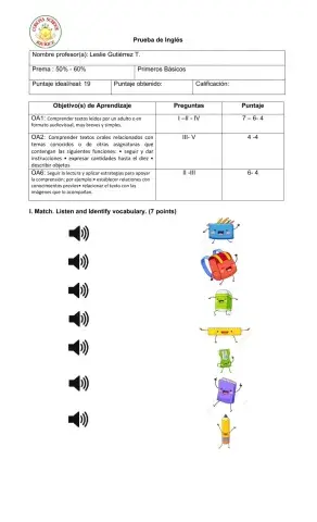 English Test 1st Grade