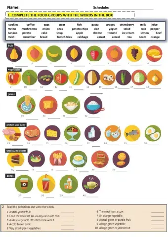 FOOD AND DRINK WORKSHEET