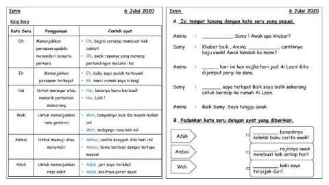 Latihan kata seru tahun 1