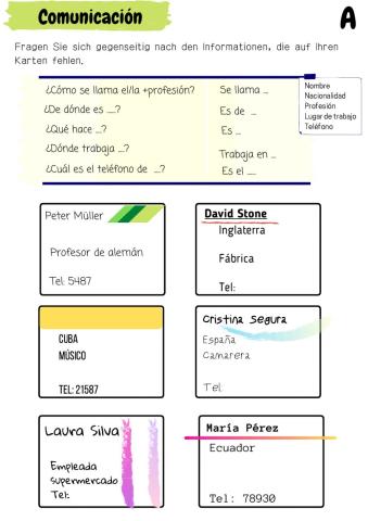 Información personal en parejas A