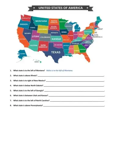 Map of the U.S. Prepositions