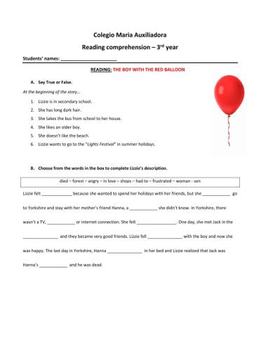 The boy with the red balloon comprehension