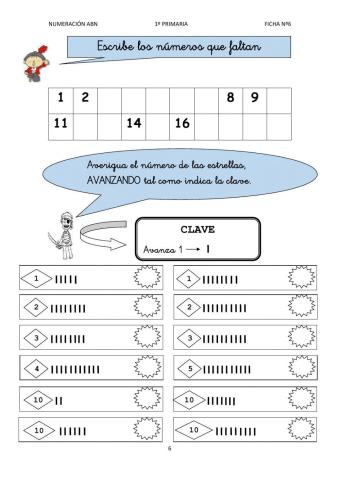Numeración abn 1º primaria ficha 6