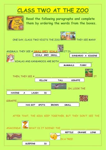 Class Two at the Zoo- Read and Fill in the blanks.