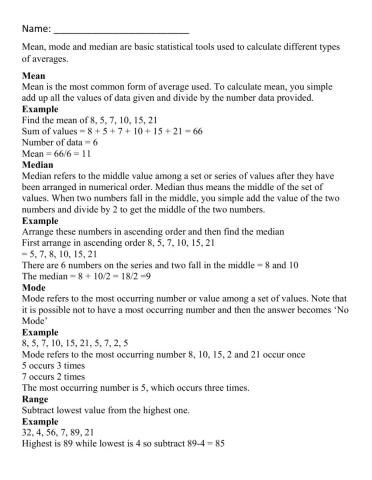 Mean Median Mode (Central Tendency)