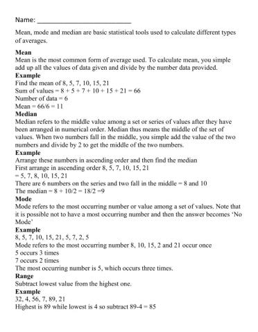 Mean Median Mode (Central Tendency)