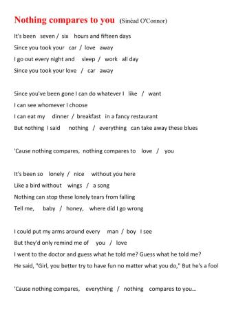 Nothing compares to you - song