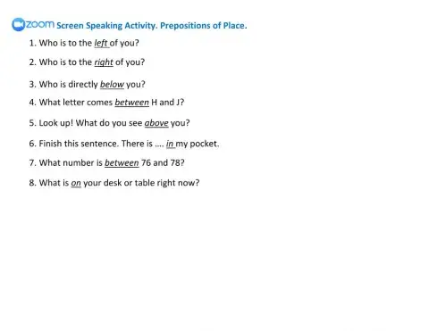 Zoom Screen Conversation Prepositions of place