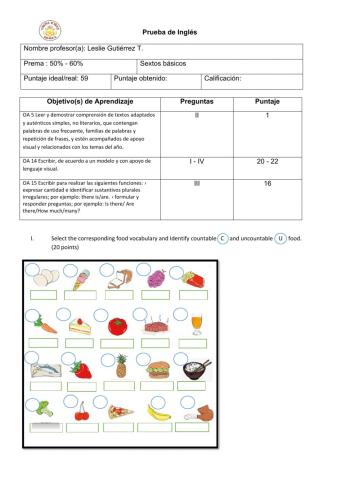 English test 6th grade