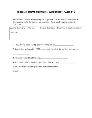Reading Comprehension, page 116