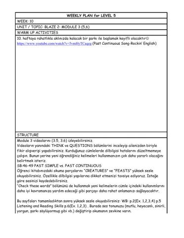 Level 5 weekly plan 10