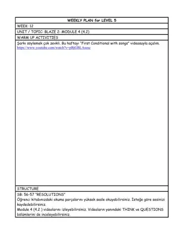 Level 5 weekly plan 12