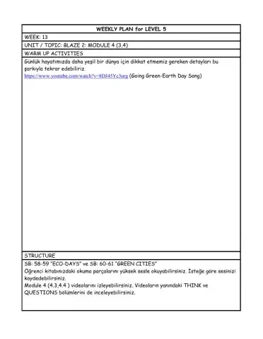 Level 5 weekly plan 13