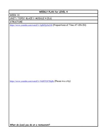 Level 4 weekly plan 13