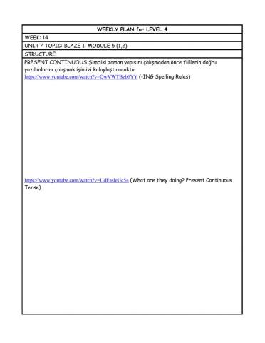 Level 4 weekly plan 14