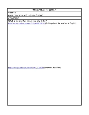 Level 4 weekly plan 15