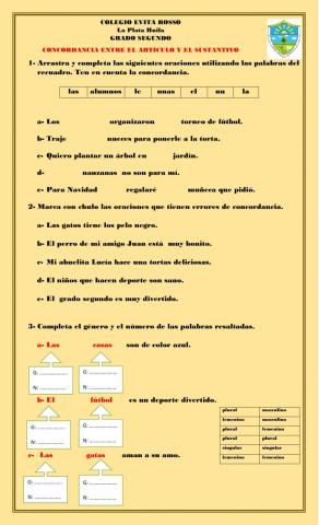 Concordancia entre el artículo y el sustantivo