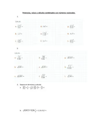 Potencias, raíces y cálculos combinados con números racionales