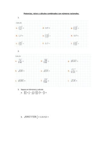 Potencias, raíces y cálculos combinados con números racionales