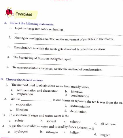 Science Worksheet- Materials and solutions