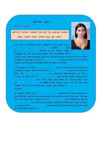 Dua Lipa's biography 2nd Year Level I