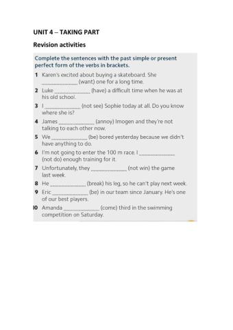 Unit 4 - Revision activities