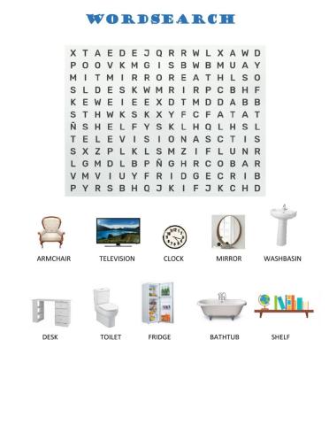 Objects in the house - Wordsearch