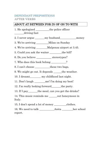 Dependant prepositions