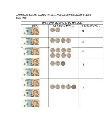 Con billetes y monedas