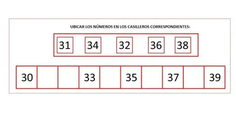 Completar la tira numérica del 30 al 39