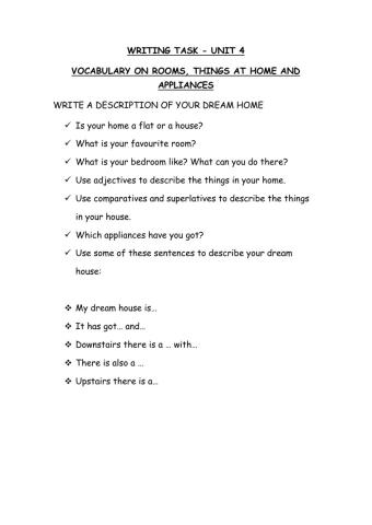 Writing task on my dream house
