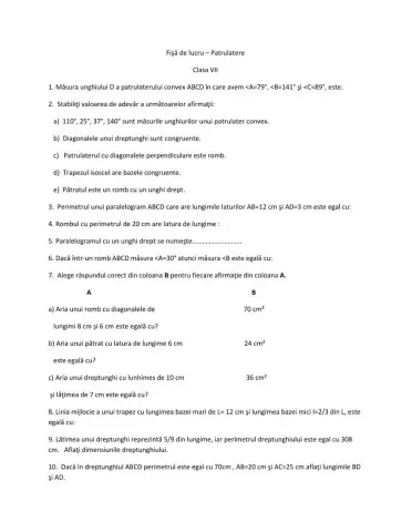 Fisa de lucru- Patrulatere