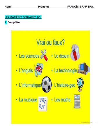 Les matières scolaires (VI)