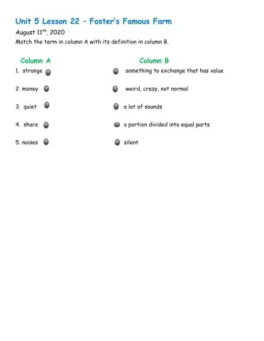 Foster's Famous Farm Vocabulary