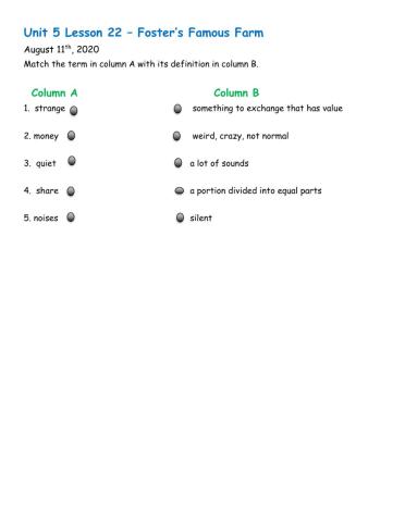 Foster's Famous Farm Vocabulary