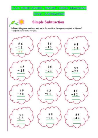 Subtraction 2- digit numbers