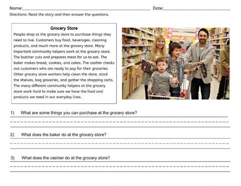 Grocery Store Reading Comprehension
