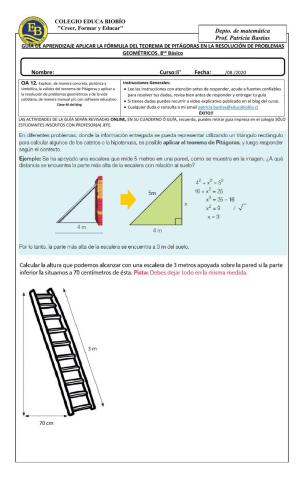Clase 46 8° Aplicar la fórmula del teorema de Pitágoras en la resolución de problemas geométricos.
