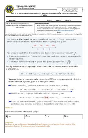 Clase 47 8° Conocer las principales medidas de posición, como los cuartiles.